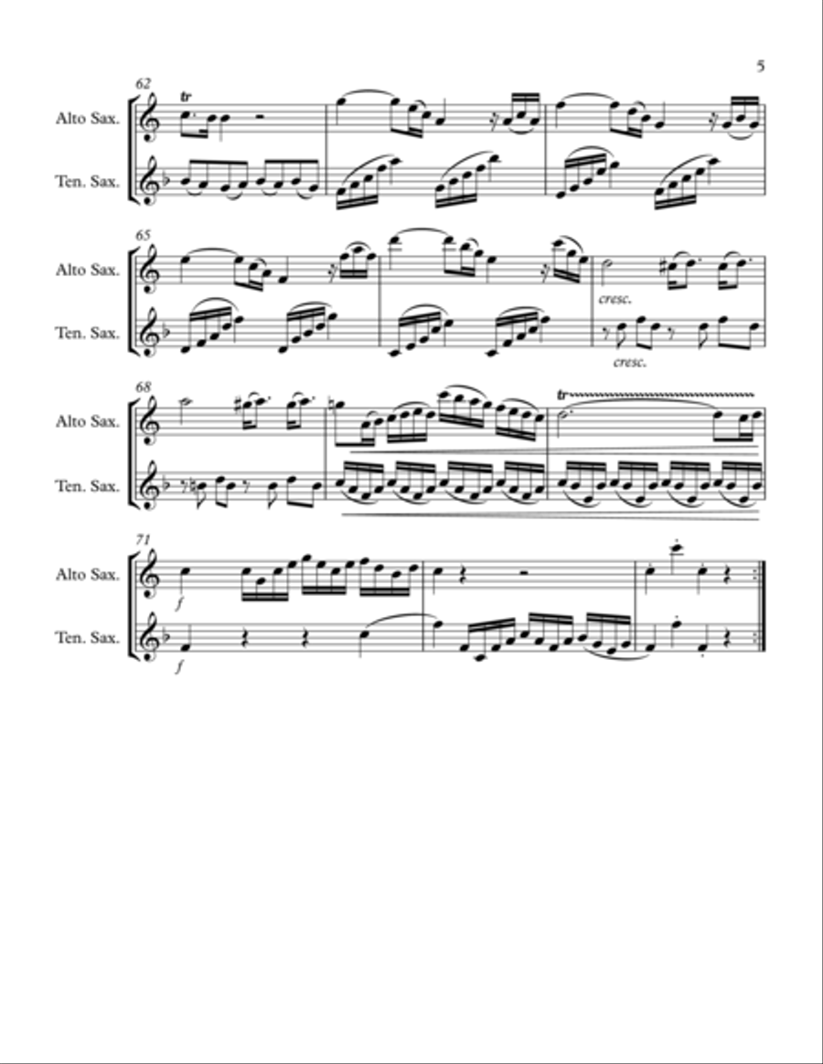 Mozart Sonata No.15 (Allegro): Alto & Tenor Saxophone Duet Woodwind Duet scores gallery preview page 5
