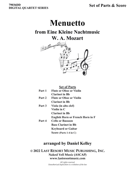 Menuetto from Eine Kleine Nachtmusik for String Quartet or Wind Quartet or Mixed Quartet