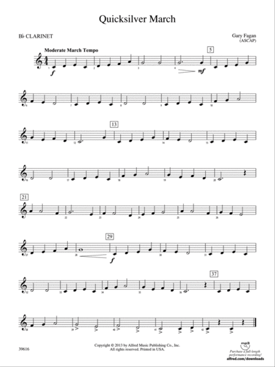 Quicksilver March: 1st B-flat Clarinet Concert Band scores gallery preview page 1