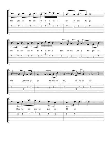 kal ho na ho sheet music and guitar tabs for beginner guitar players﻿ image number null