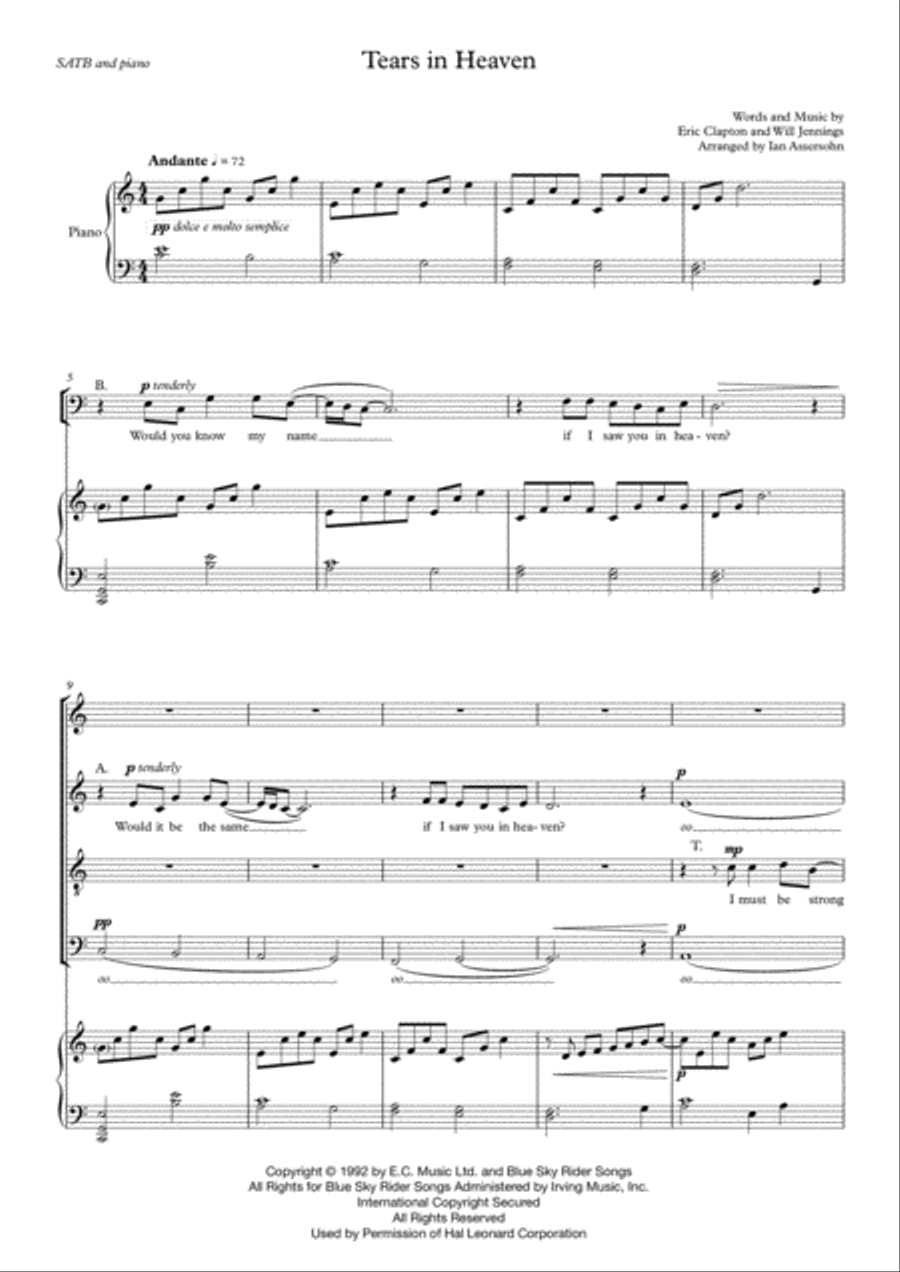 Tears In Heaven Tears In Heaven 4-Part scores gallery preview page 1