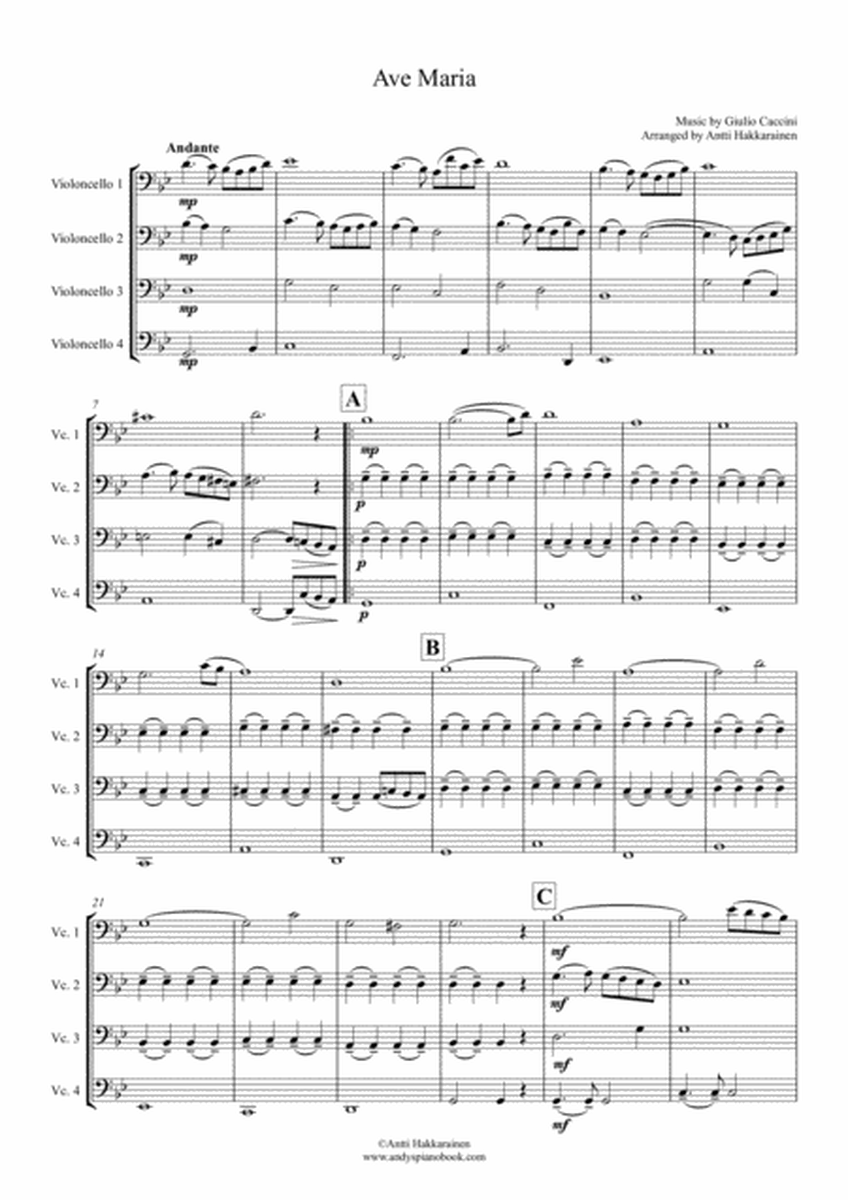 Ave Maria by G. Caccini - Cello Quartet