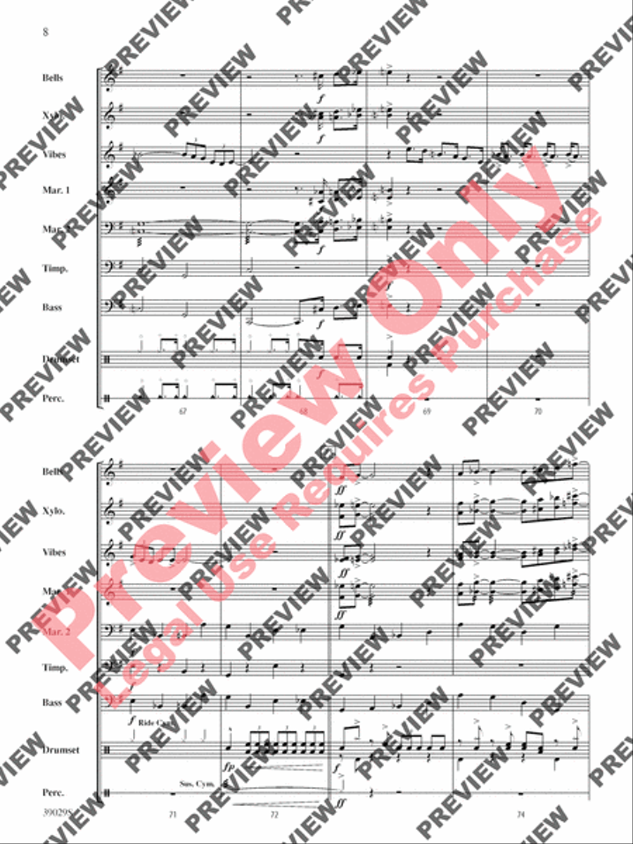 The Pink Panther Medley (Inspector Clouseau and The Pink Panther Theme) Percussion Ensemble scores gallery preview page 9