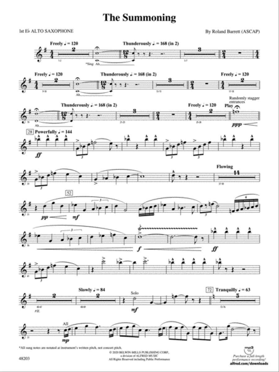 The Summoning: E-flat Alto Saxophone Concert Band scores gallery preview page 1