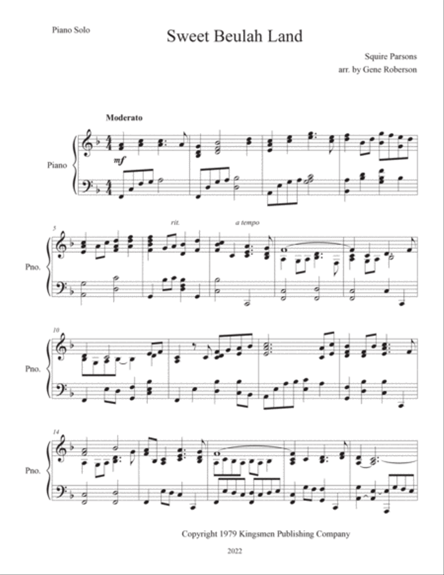 Sweet Beulah Land Piano Solo scores gallery preview page 2