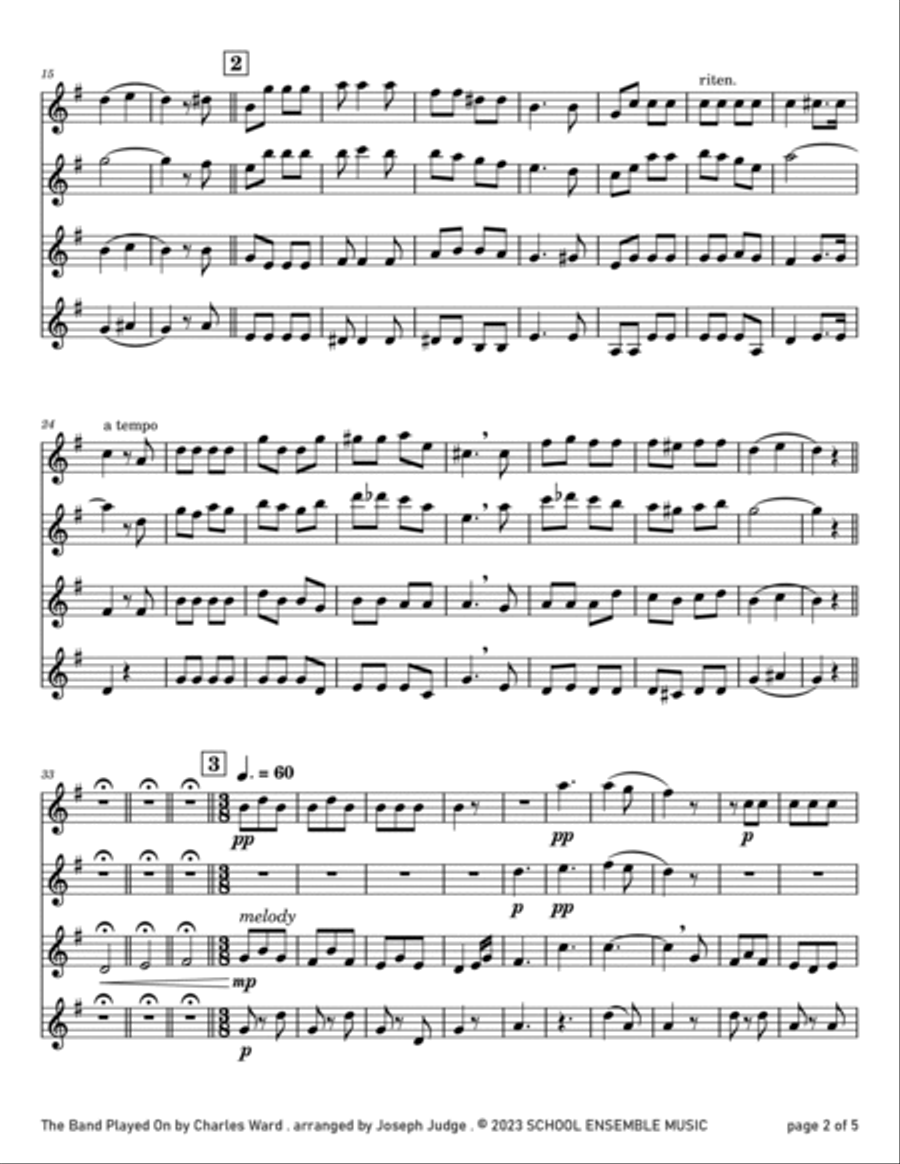 The Band Played On by Ward for Clarinet Quartet in Schools Clarinet Quartet scores gallery preview page 2