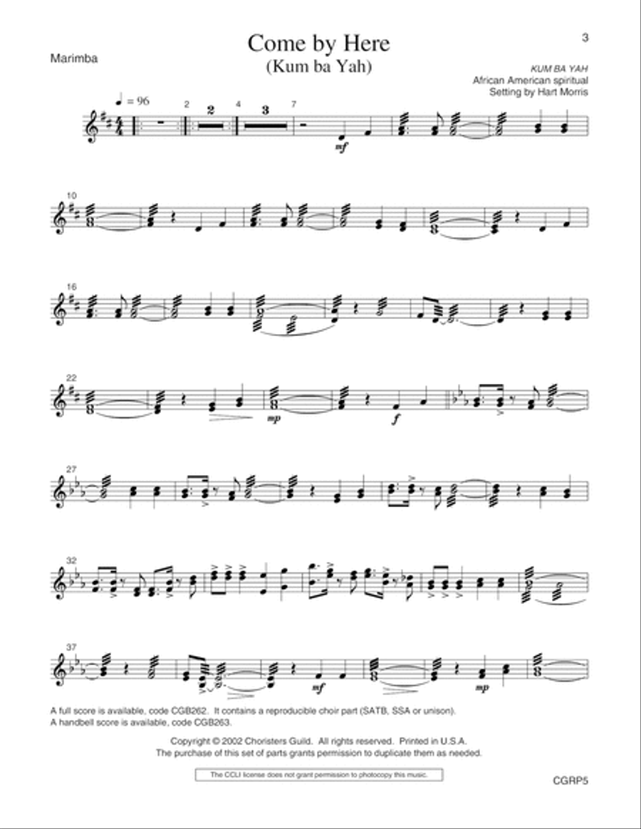 Come by Here Kum ba Yah Reproducible Parts Voice scores gallery preview page 3