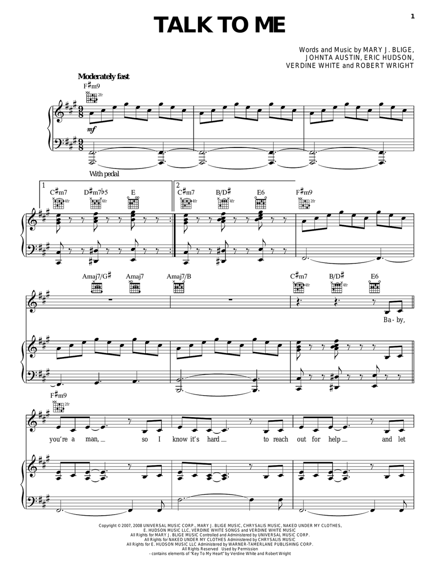 Talk To Me Piano, Vocal, Guitar scores gallery preview page 1