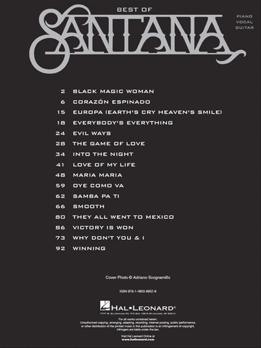 Best of Santana Piano, Vocal, Guitar scores gallery preview page 2