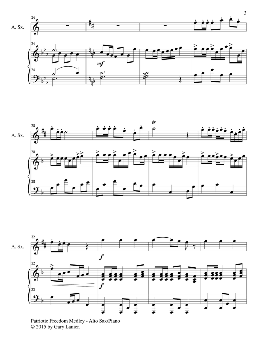 PATRIOTIC FREEDOM MEDLEY (Duet – Alto Sax and Piano/Score and Parts) Woodwind Duet scores gallery preview page 4
