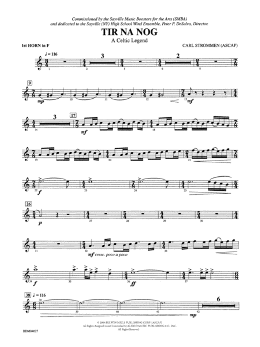Tir Na Nog (A Celtic Legend): 1st F Horn Concert Band scores gallery preview page 1