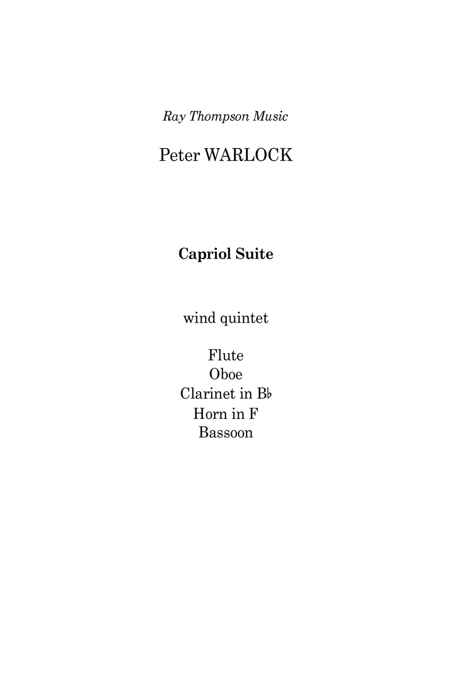 Peter Warlock: Capriol Suite (Complete) - wind quintet Woodwind Quintet scores gallery preview page 1