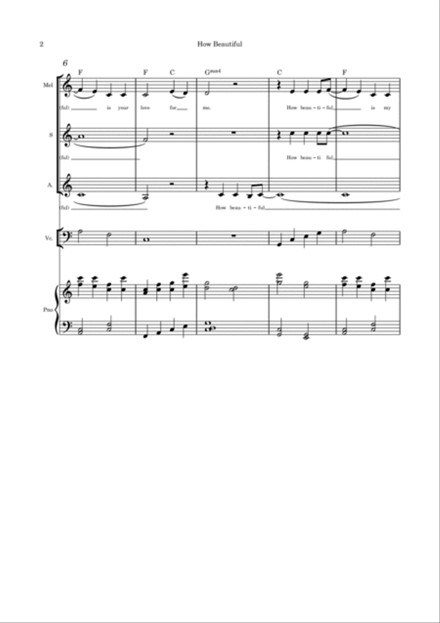 How Beautiful (Is the Love Between the Two of Us) - vocal trio, cello (with parts) and piano Piano, Vocal, Guitar scores gallery preview page 2