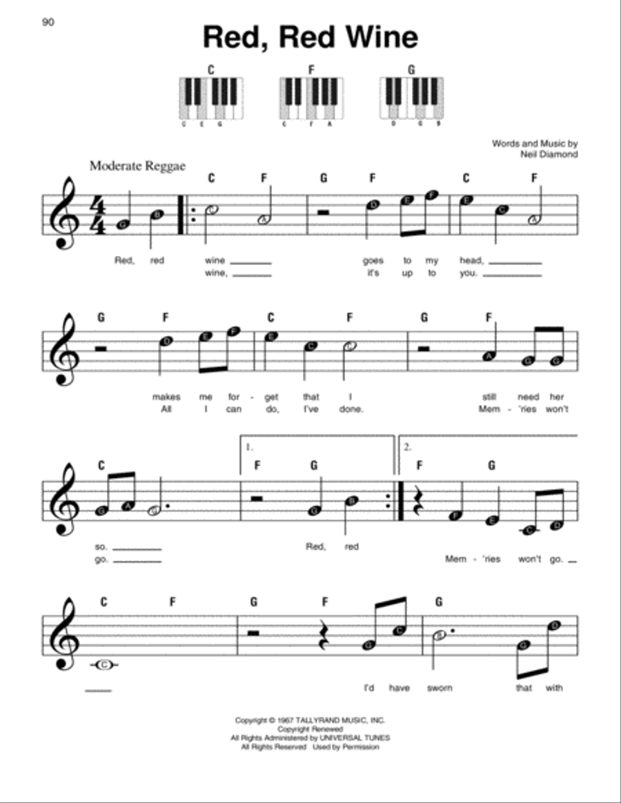 Red, Red Wine Red, Red Wine Easy Piano scores gallery preview page 1