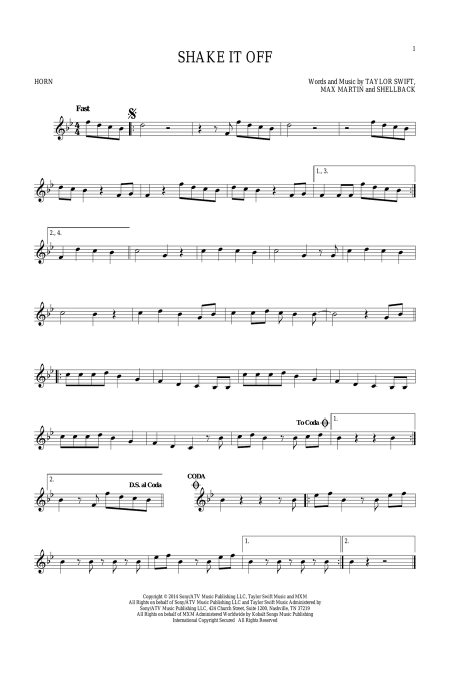 Shake It Off Horn Solo scores gallery preview page 1