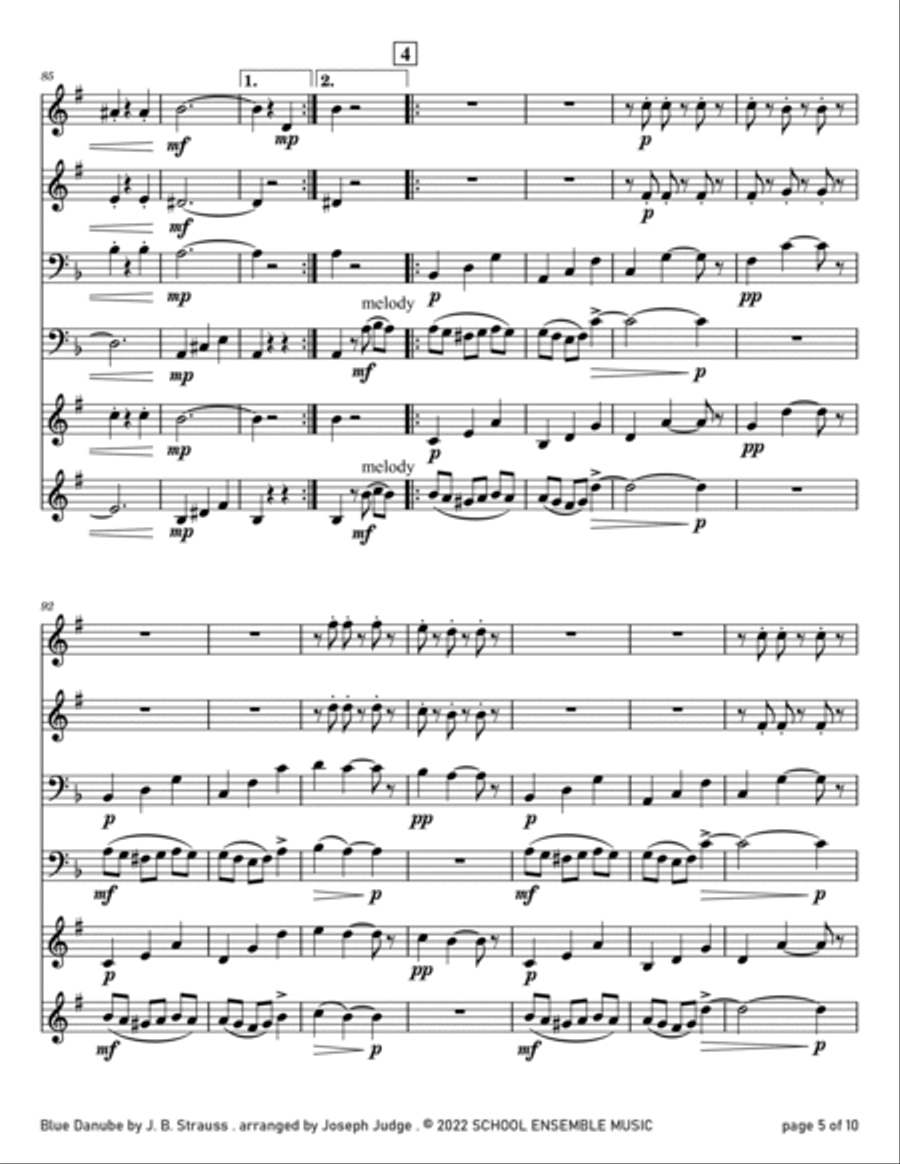 Blue Danube by Strauss for Brass Quartet in Schools Brass Quartet scores gallery preview page 5