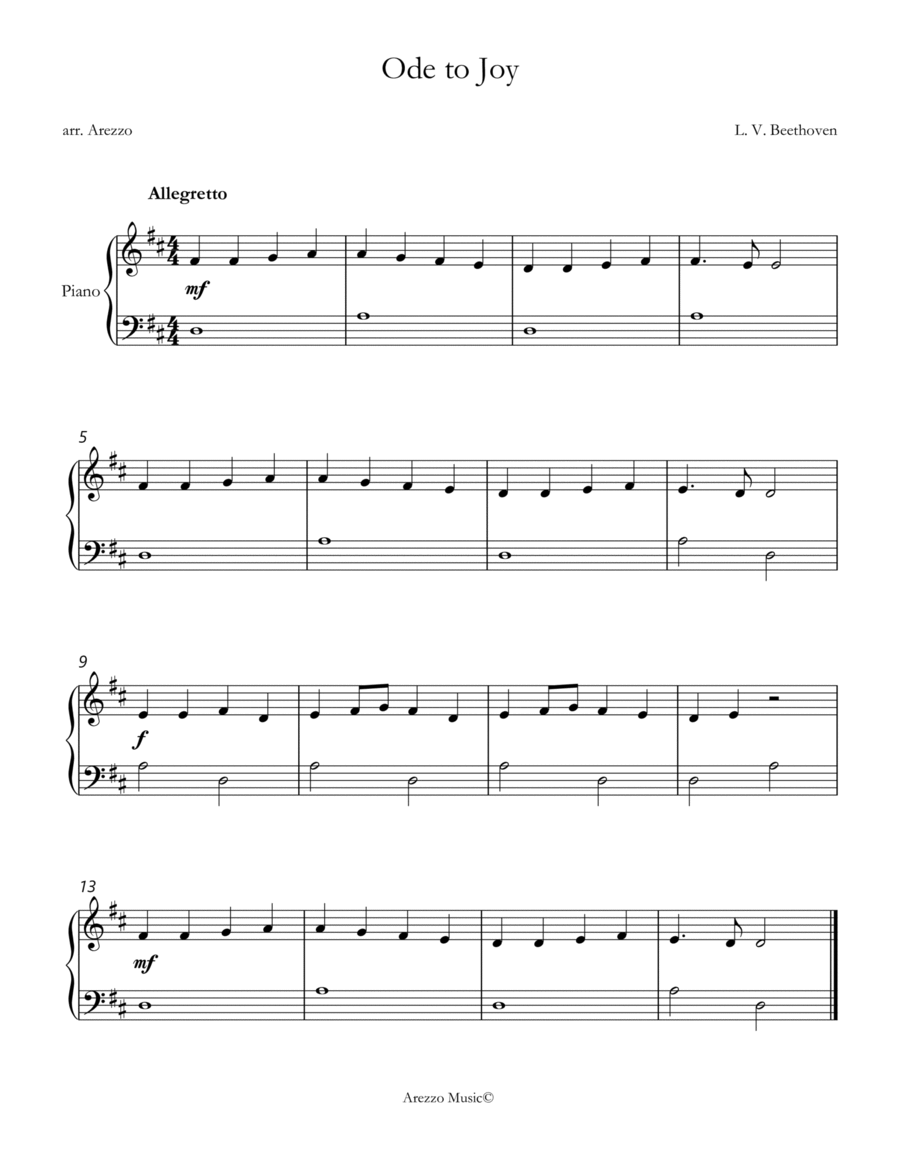 ode to joy easy piano sheet music - D major image number null