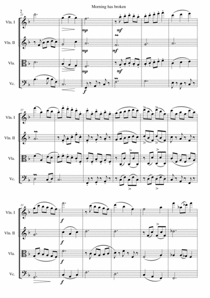 Variations on Morning has broken (Bunessan) for string quartet image number null