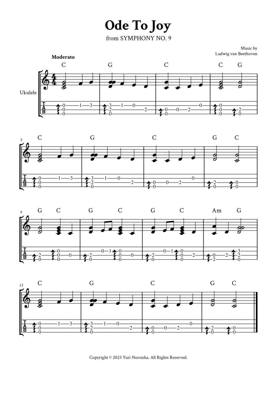 Ode To Joy - Fingerstyle Ukulele (C Major with TAB) Ukulele scores gallery preview page 1