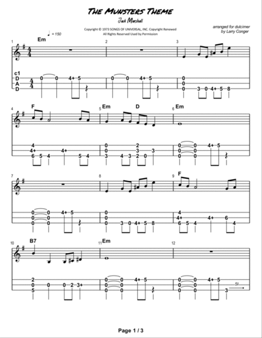 The Munsters Theme The Munsters Theme Dulcimer scores gallery preview page 2