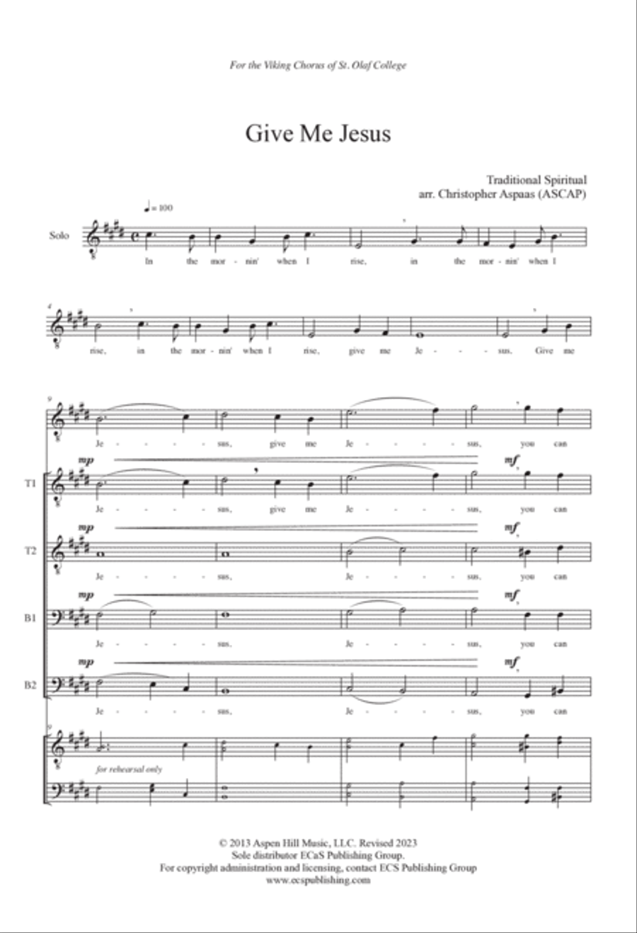 Give Me Jesus TTBB scores gallery preview page 3