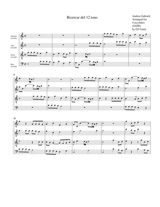 Ricercar del 12 tono (arrangement for 4 recorders)