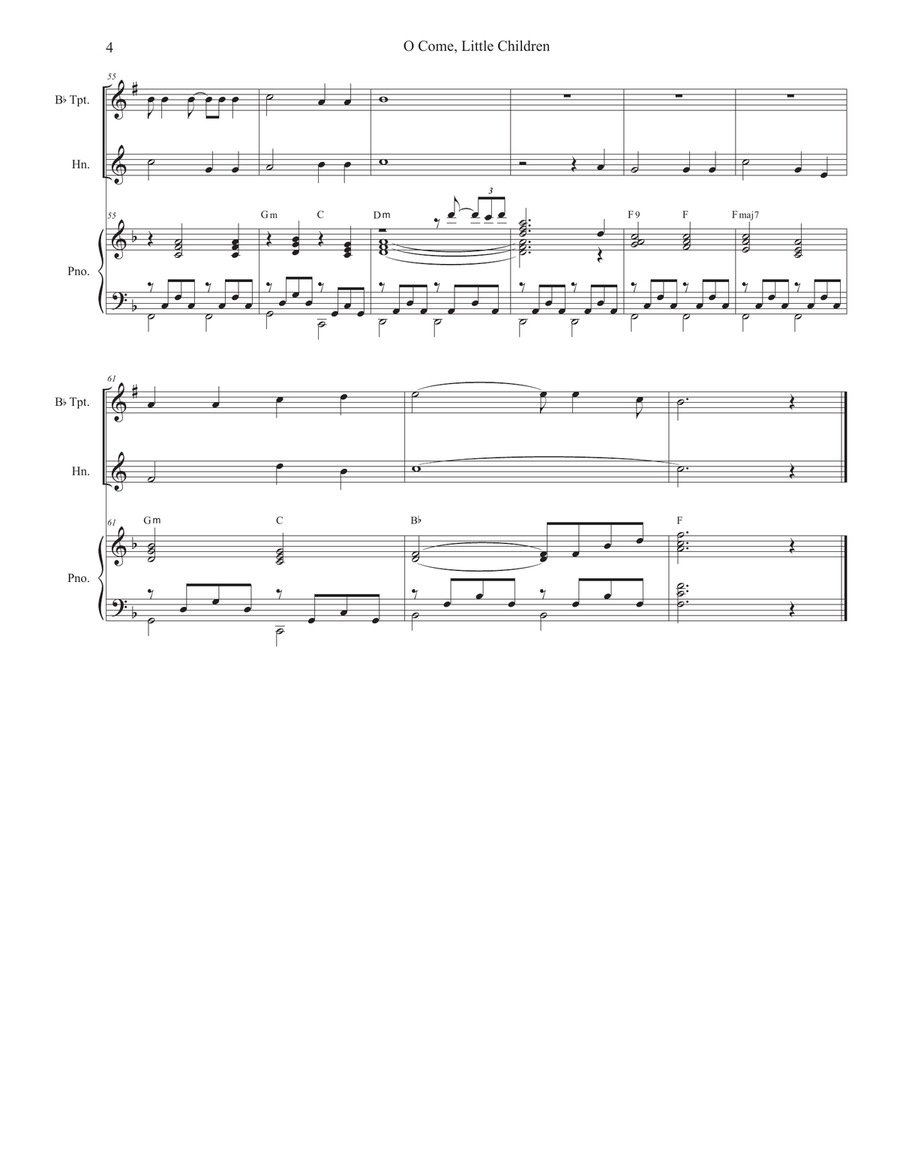 O Come, Little Children (Duet for Bb-Trumpet and French Horn) Brass Duet scores gallery preview page 5