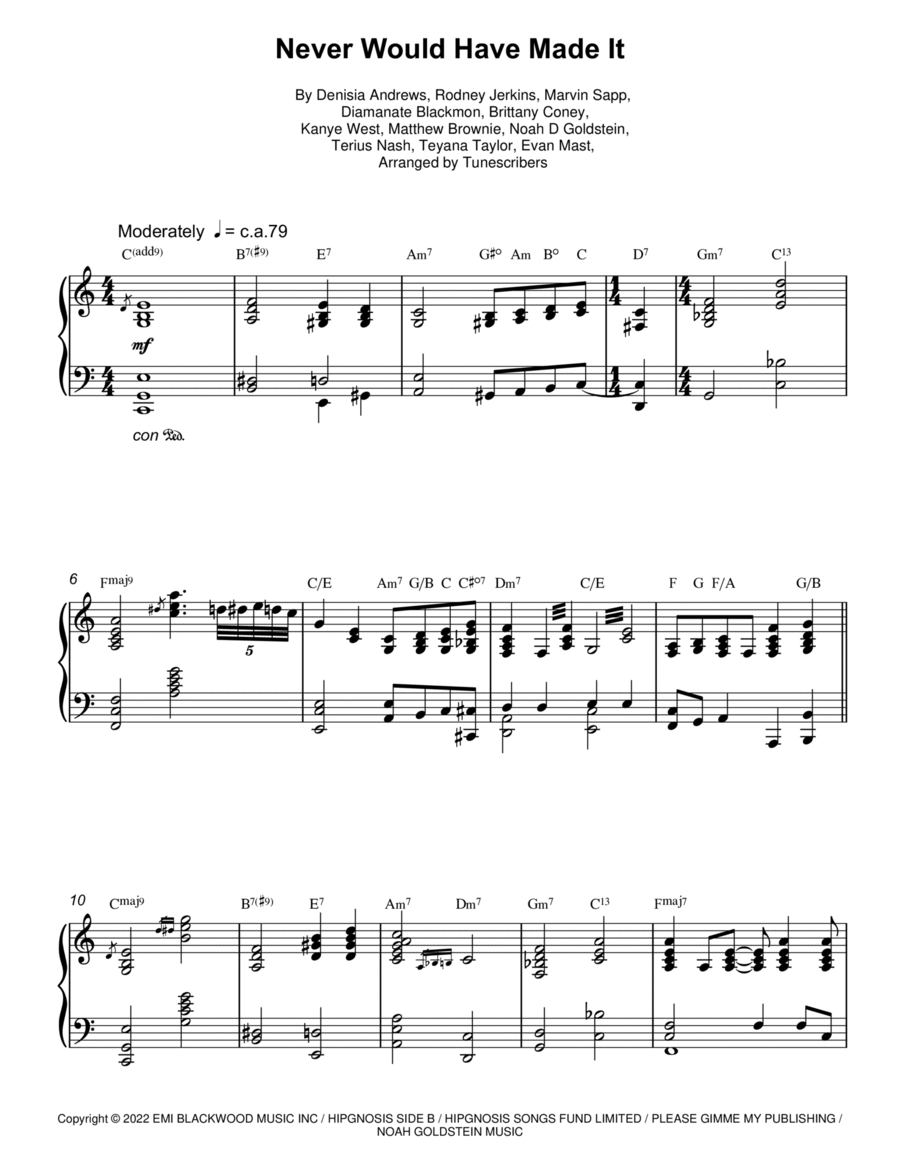 Never Would Have Made It Piano Solo scores gallery preview page 1