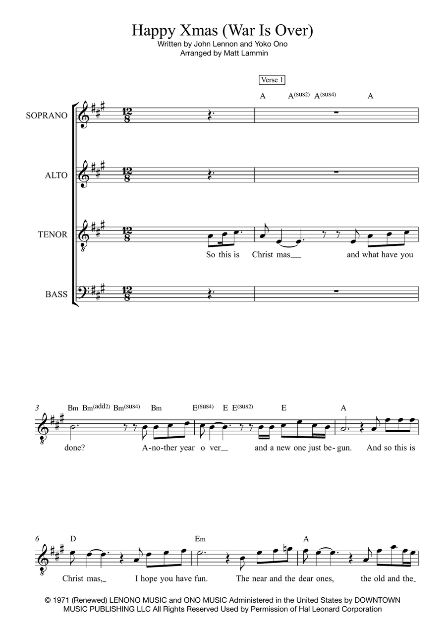 Happy Xmas (War Is Over) 4-Part scores gallery preview page 1