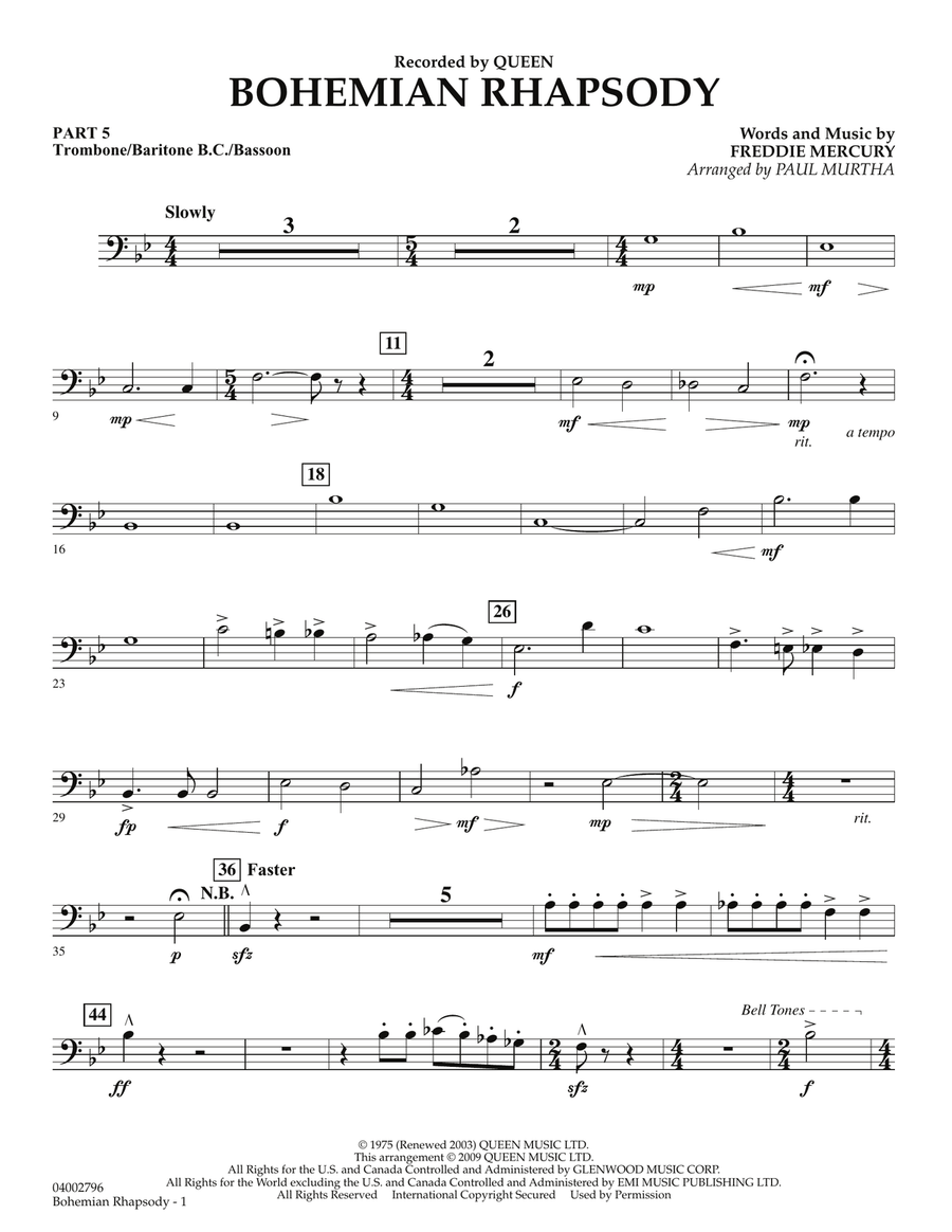 Bohemian Rhapsody - Pt.5 - Trombone/Bar. B.C./Bsn. Concert Band scores gallery preview page 1