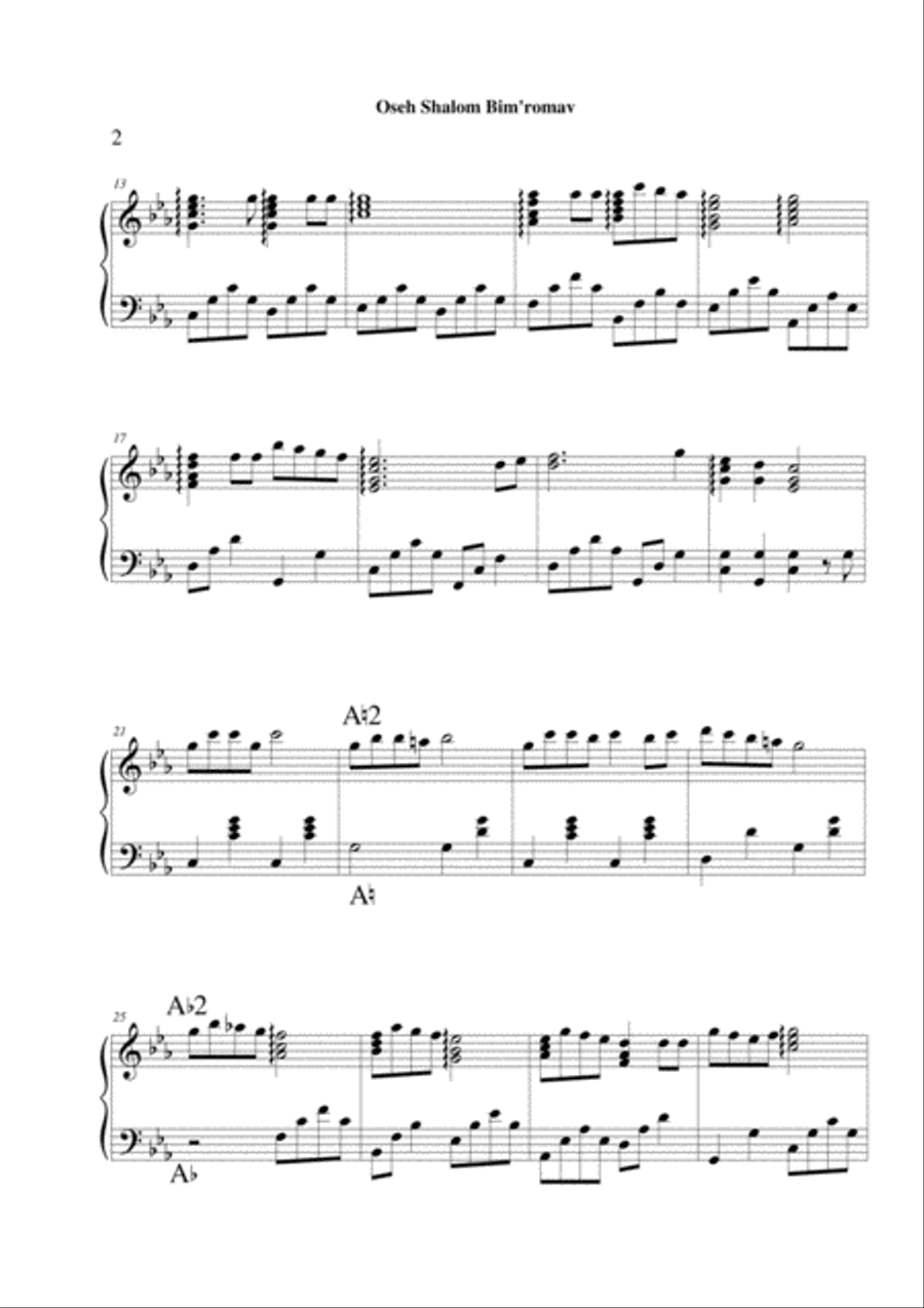 Oseh Shalom Bimromav - lever harp solo Celtic Harp scores gallery preview page 2