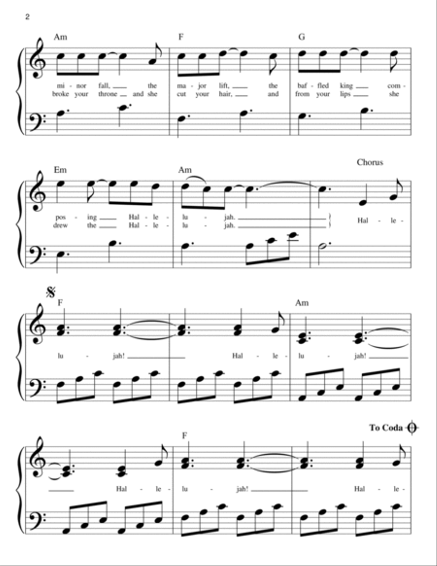 Hallelujah Easy Piano scores gallery preview page 2