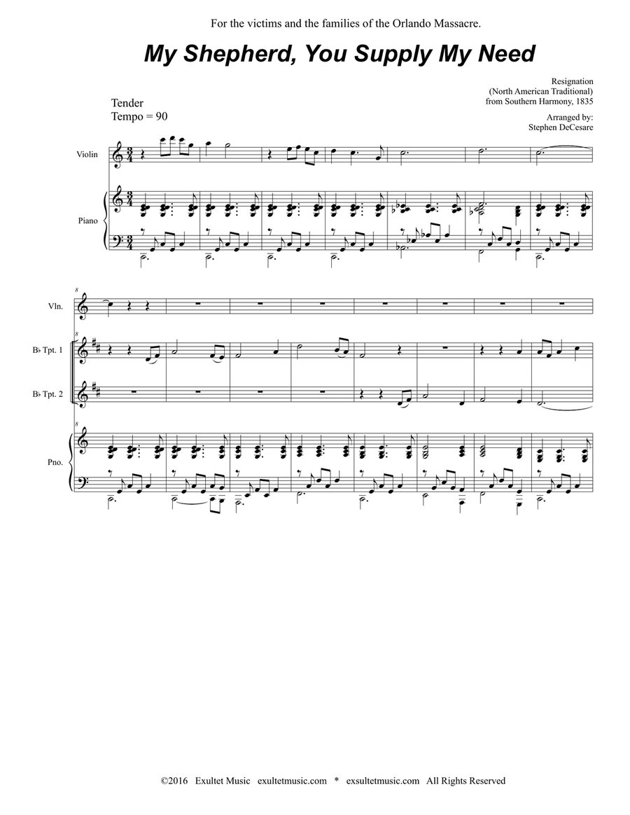 My Shepherd, You Supply My Need (for Brass Quartet and Piano) Brass Quartet scores gallery preview page 1