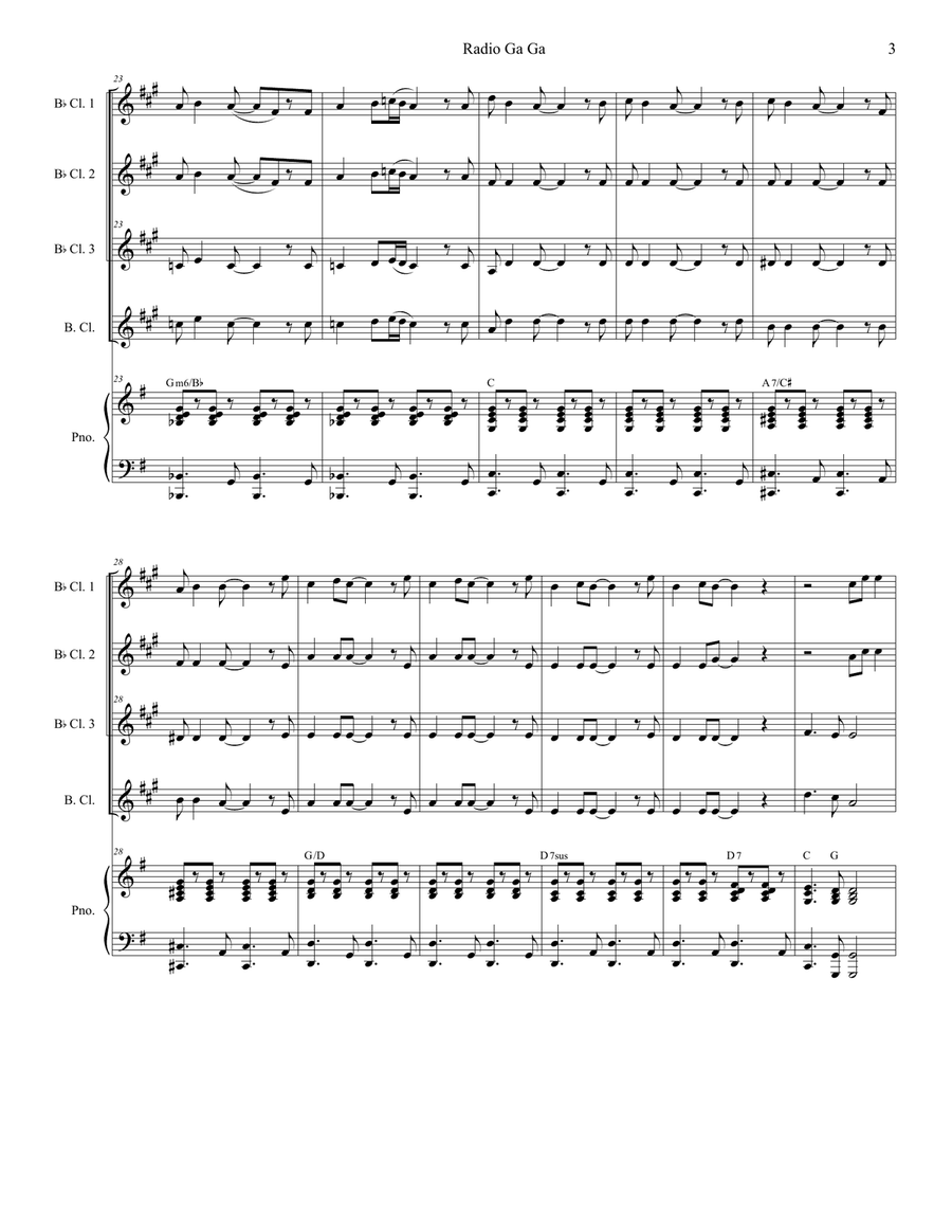 Radio Ga Ga Woodwind Ensemble scores gallery preview page 3