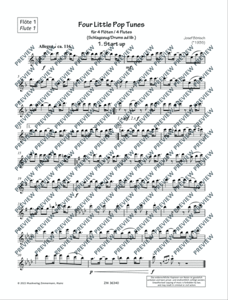 Four little Pop Tunes Flute scores gallery preview page 17