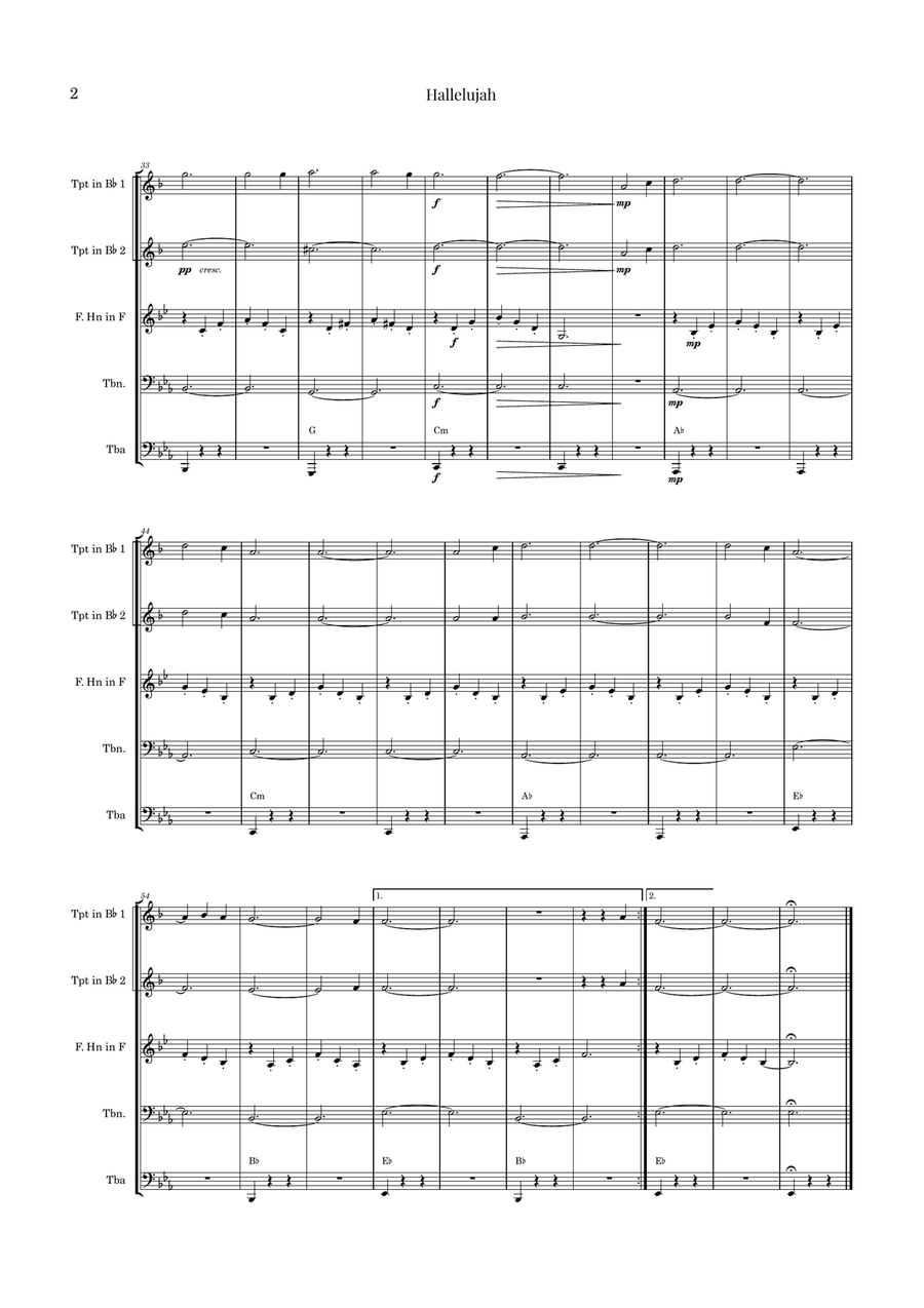 Hallelujah Brass Quintet scores gallery preview page 2