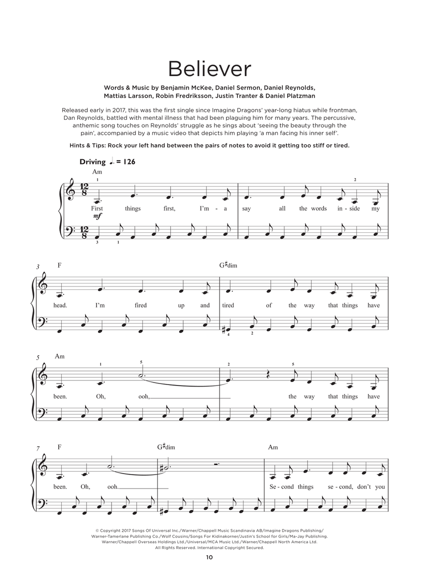 Believer Easy Piano scores gallery preview page 1