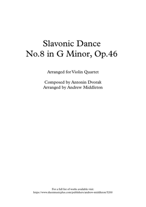 Book cover for Slavonic Dance No. 8 in G Minor arranged for Violin Quartet