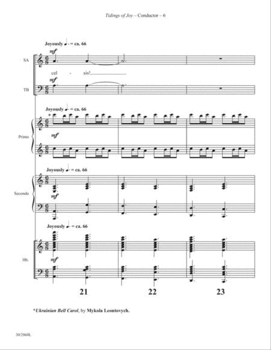 Tidings of Joy! - Handbells and 4-hand Piano Score and Parts