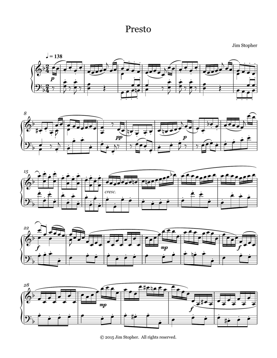 Presto Piano Solo scores gallery preview page 1