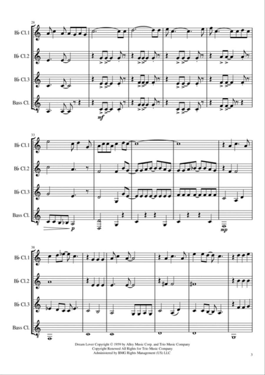 Dream Lover Clarinet Quartet scores gallery preview page 3