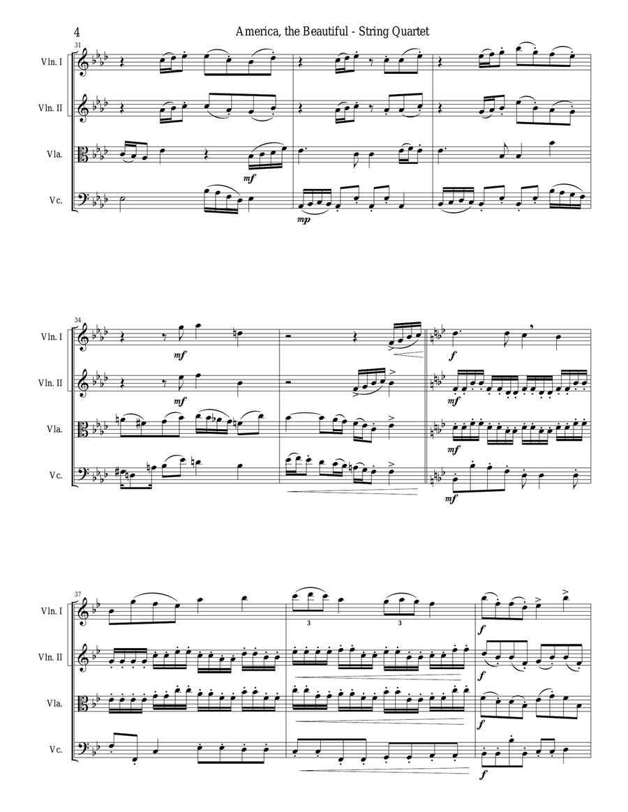 AMERICA, THE BEAUTIFUL (String Quartet/Score and Parts) String Quartet scores gallery preview page 4