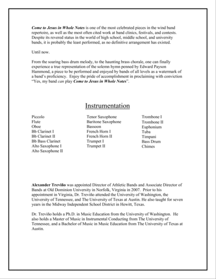 Come To Jesus (in Whole Notes) Concert Band scores gallery preview page 4