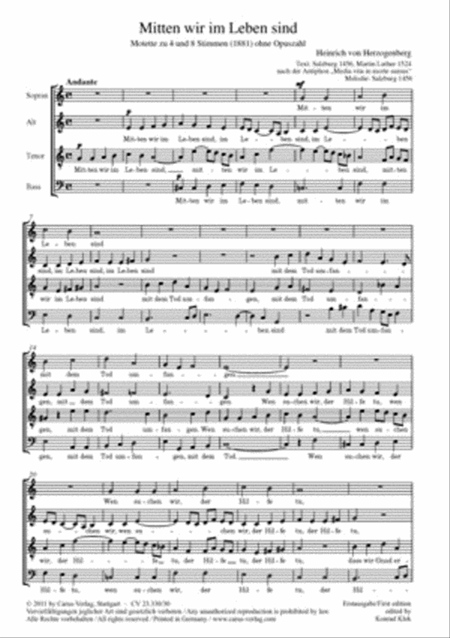 Even in the midst of life (Mitten wir im Leben sind) 4-Part scores gallery preview page 1