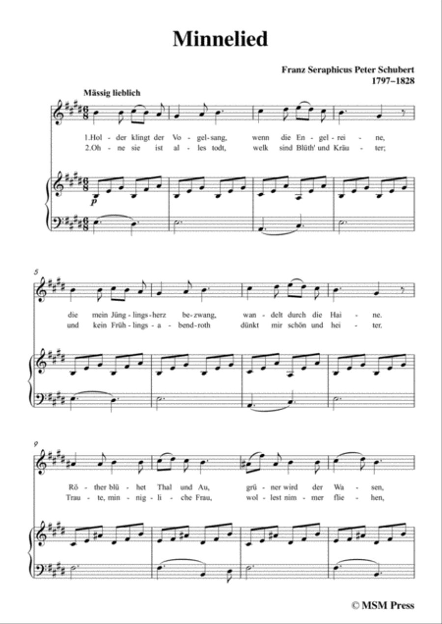 Schubert-Minnelied,in E Major,for Voice&Piano Voice scores gallery preview page 3
