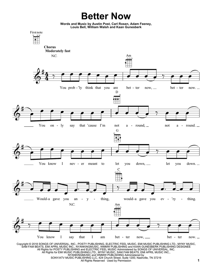 Better Now Ukulele scores gallery preview page 1