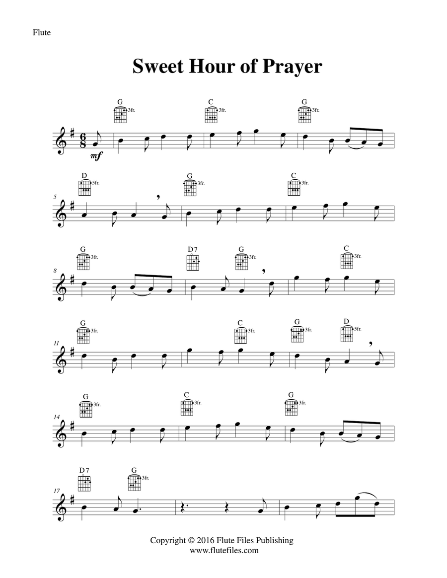 Sweet Hour of Prayer - Flute Solo with Guitar Chords Chamber Music scores gallery preview page 3