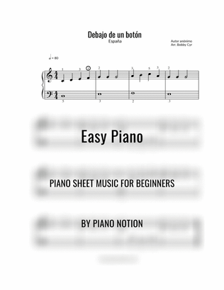 Book cover for Debajo de un botón - Spanish Nursery Rhymes - (Easy Piano Solo)