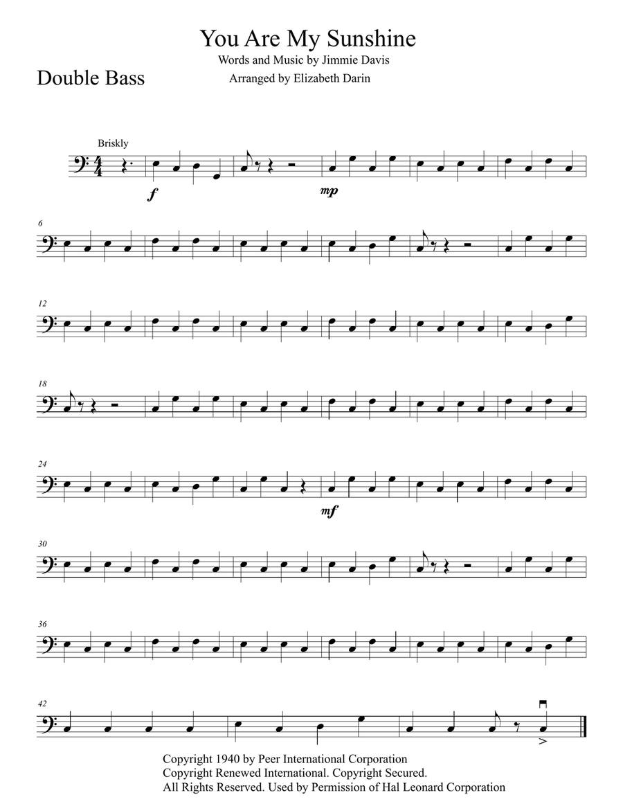 You Are My Sunshine Double Bass scores gallery preview page 1