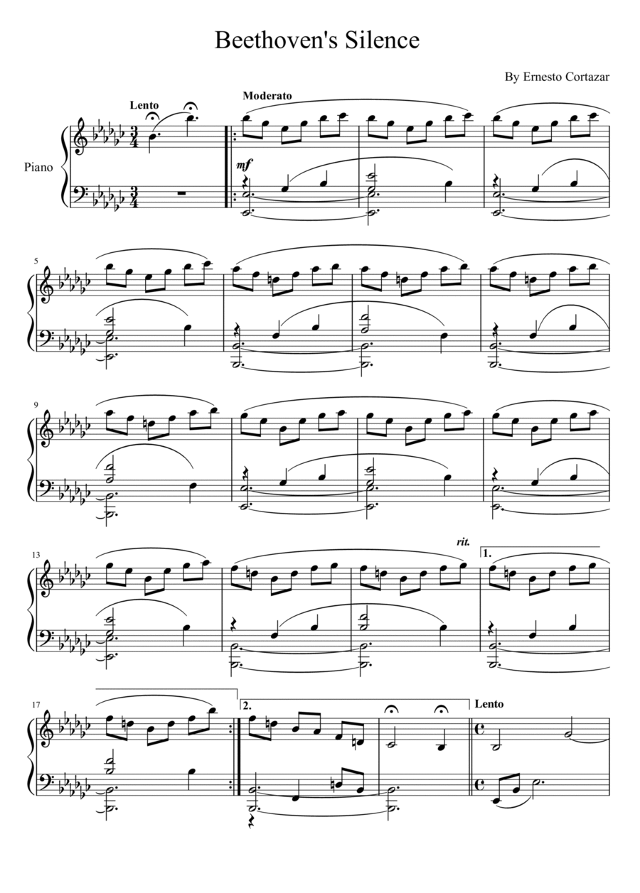 Beethoven's Silence-For Piano Solo-Ernesto Cortazar Piano Solo scores gallery preview page 1
